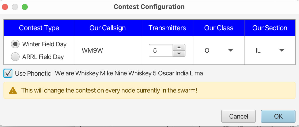 Contest Configuration dialog